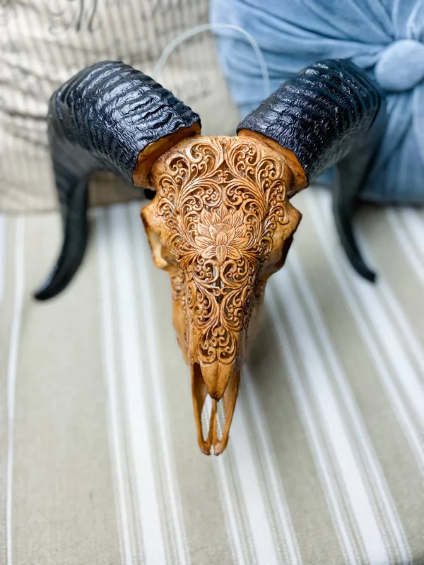 Hand Carved Ram Skull